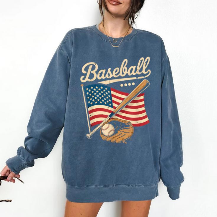American Flag Baseball Player Bat Fan Catcher Pitcher USA Comfort Colors Sweatshirt