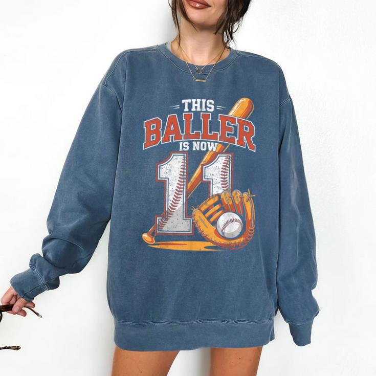 This Baller Is Now 11 Year Baseball Player 11th Birthday Boy Comfort Colors Sweatshirt