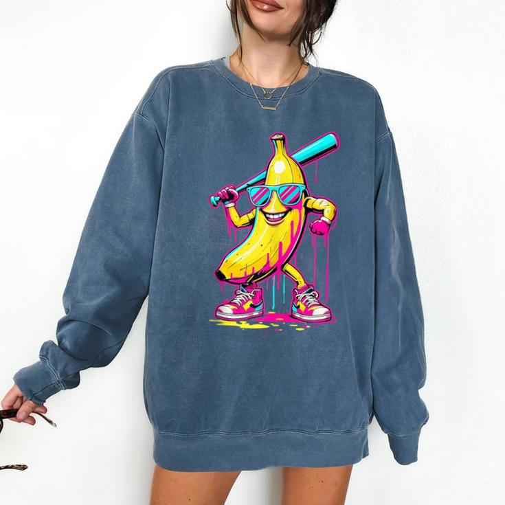 Banana With Baseball Bat Street Baseball Drip Comfort Colors Sweatshirt