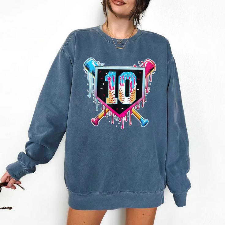 Baseball 10 Year Old Boy Ice Cream Drip 10th Birthday Player Comfort Colors Sweatshirt