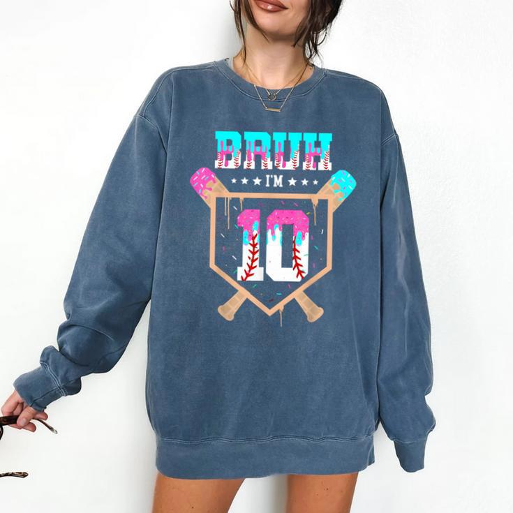 Baseball 10 Year Old Ice Cream Drip 10th Birthday Boy Player Comfort Colors Sweatshirt