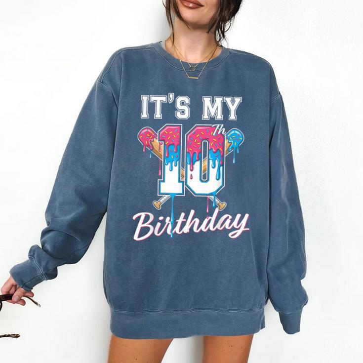 Baseball 10 Year Old Ice Cream Drip 10th Birthday Boys Comfort Colors Sweatshirt