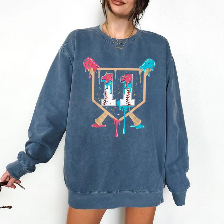 Baseball 11 Year Old Ice Cream Drip 11th Birthday Boy Player Comfort Colors Sweatshirt