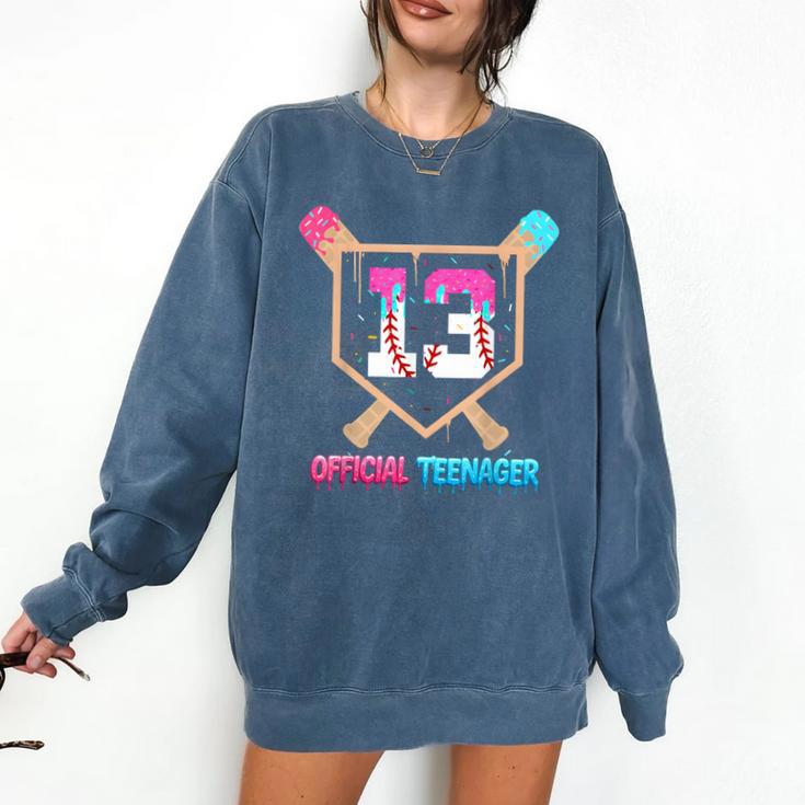 Baseball 13 Year Ice Cream Drip 13th Bday Official Teenager Comfort Colors Sweatshirt