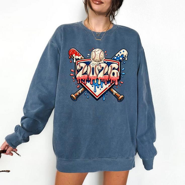 Baseball 2026 Ice Cream Drip Bats For Boys Birthday Graphic Comfort Colors Sweatshirt