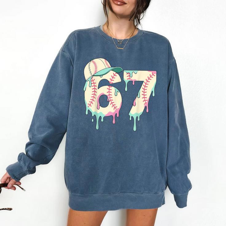 Baseball 67 Drip Six Seven Baseball Dripping Boys Kids Comfort Colors Sweatshirt