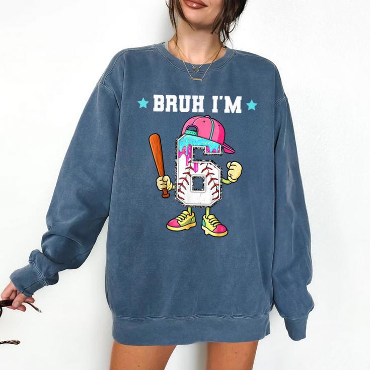 Baseball 6th Birthday Boy Ice Cream Drip Bruh I'm 6 Year Old Comfort Colors Sweatshirt