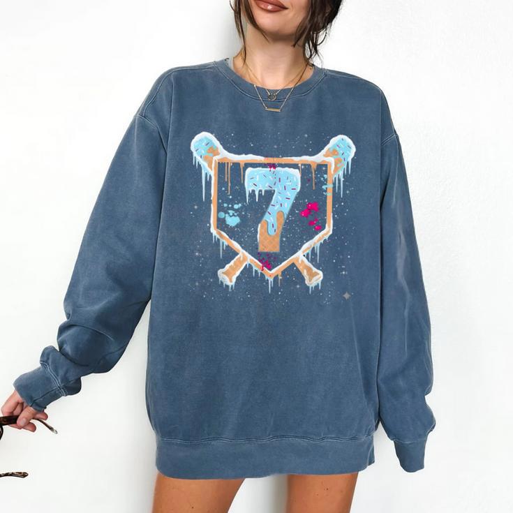 Baseball 7 Year Old Ice Cream Drip 7th Birthday Boy Number 7 Comfort Colors Sweatshirt