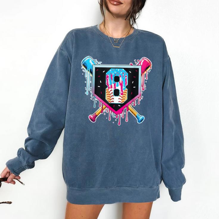 Baseball 8 Year Old Boy Ice Cream Drip 8th Birthday Player Comfort Colors Sweatshirt