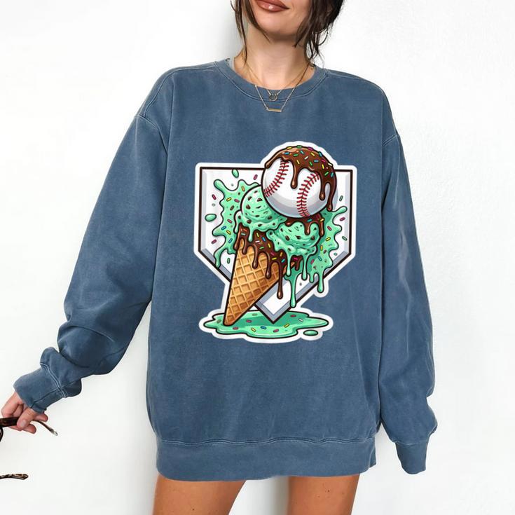 Baseball Boys Ice Cream Drip Baseball Boys Youth Mint Choco Comfort Colors Sweatshirt