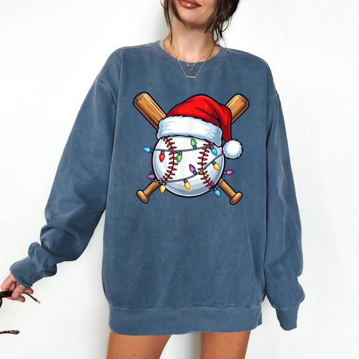 Baseball Christmas Lights Santa Christmas Baseball Player Comfort Colors Sweatshirt