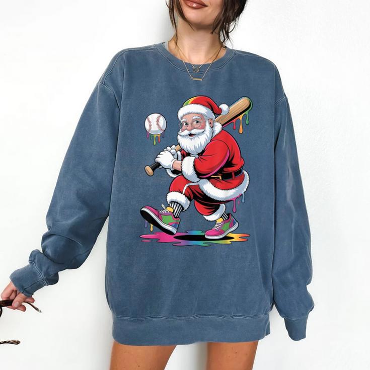 Baseball Christmas Santa Claus Batter Baseball Drip Comfort Colors Sweatshirt