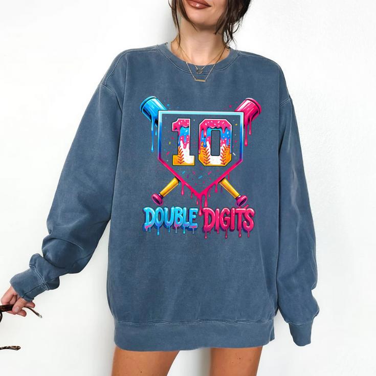 Baseball Drip 10th Birthday Boy Double Digits Ice Cream Drip Comfort Colors Sweatshirt