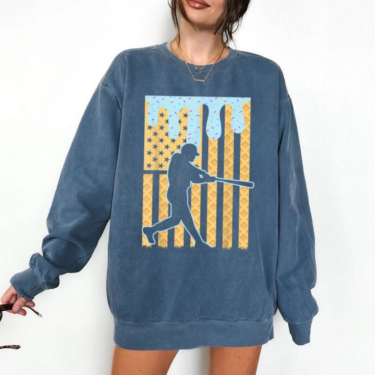 Baseball Drip Boys Dripping Ice Cream Baseball American Flag Comfort Colors Sweatshirt