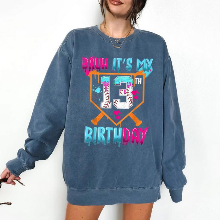 Baseball Drip Bruh It's My 13th Birthday Boy Ice Cream Drip Comfort Colors Sweatshirt
