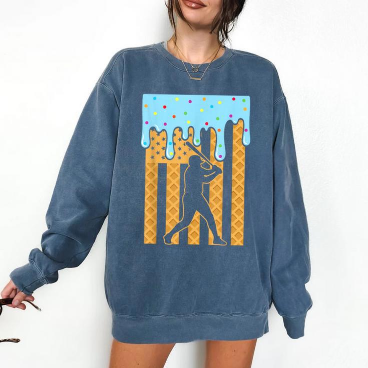 Baseball Drip Dripping Ice Cream Sport Player American Flag Comfort Colors Sweatshirt