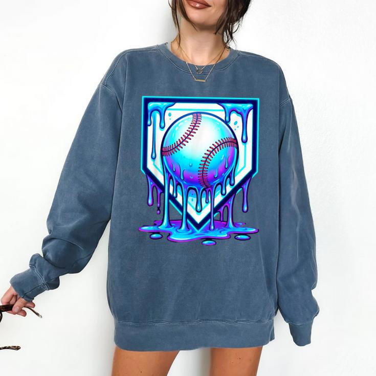 Baseball Drip Ice Cream Blue Glow Melt Ball Graphic Comfort Colors Sweatshirt