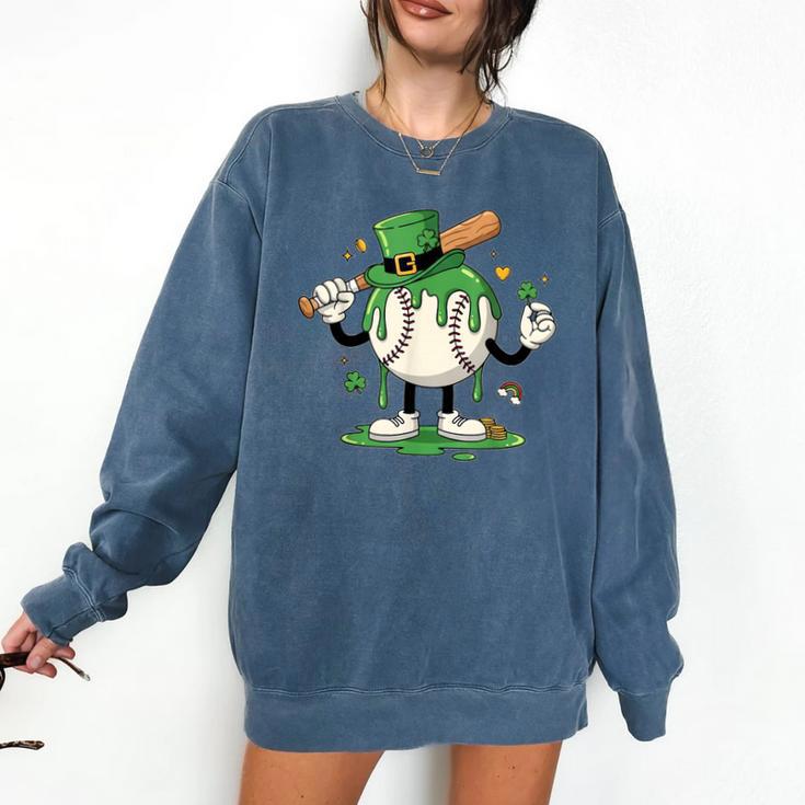 Baseball Drip Ice Cream Boys Kids Shamrock St Patricks Day Comfort Colors Sweatshirt