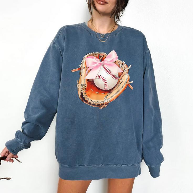 Baseball Drip Ice Cream Coquette Pink Bow Baseball Player Comfort Colors Sweatshirt