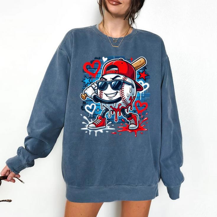 Baseball Drip Icecream Heart Valentine Day Boys Kids Red Comfort Colors Sweatshirt