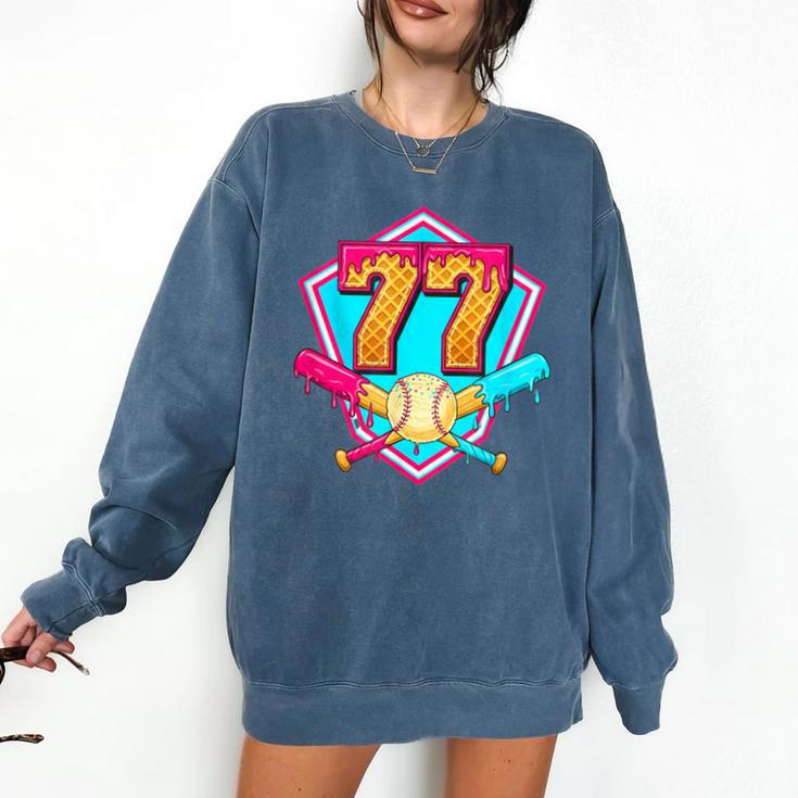 Baseball Drip Jersey Number 77 For Players & 77th Birthday Comfort Colors Sweatshirt