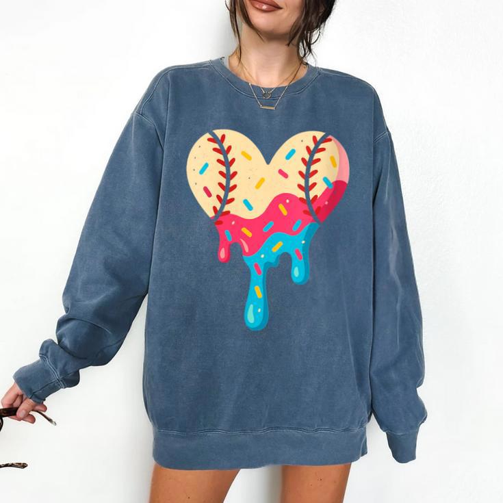 Baseball Drip Melting Ice Cream Baseball Heart Boys Girls Comfort Colors Sweatshirt