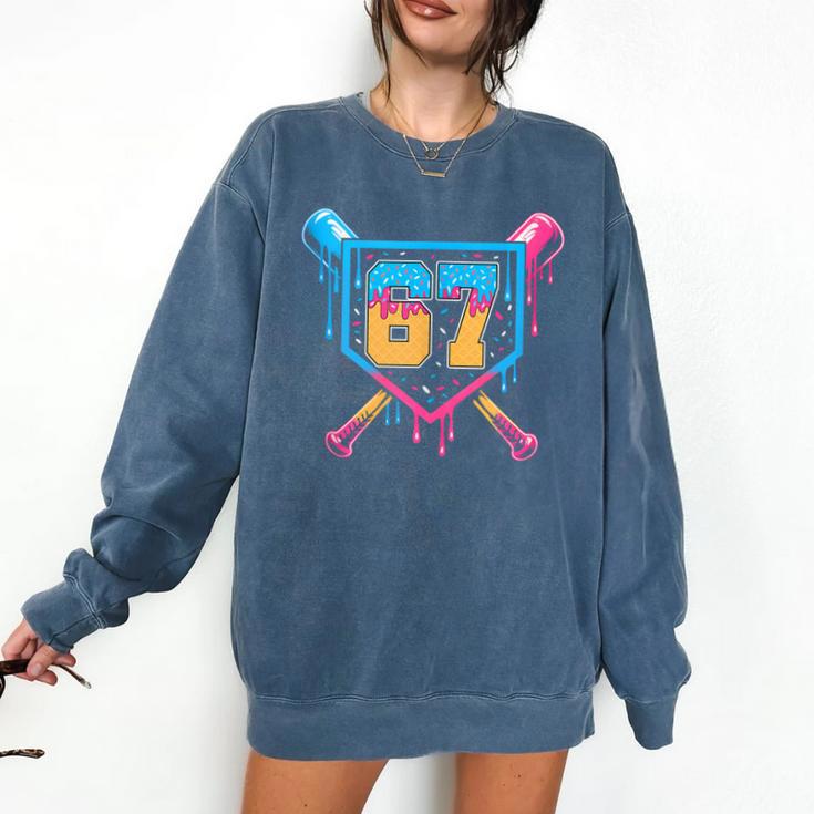 Baseball Drip Number 67 Player Or 67Th Birthday Comfort Colors Sweatshirt