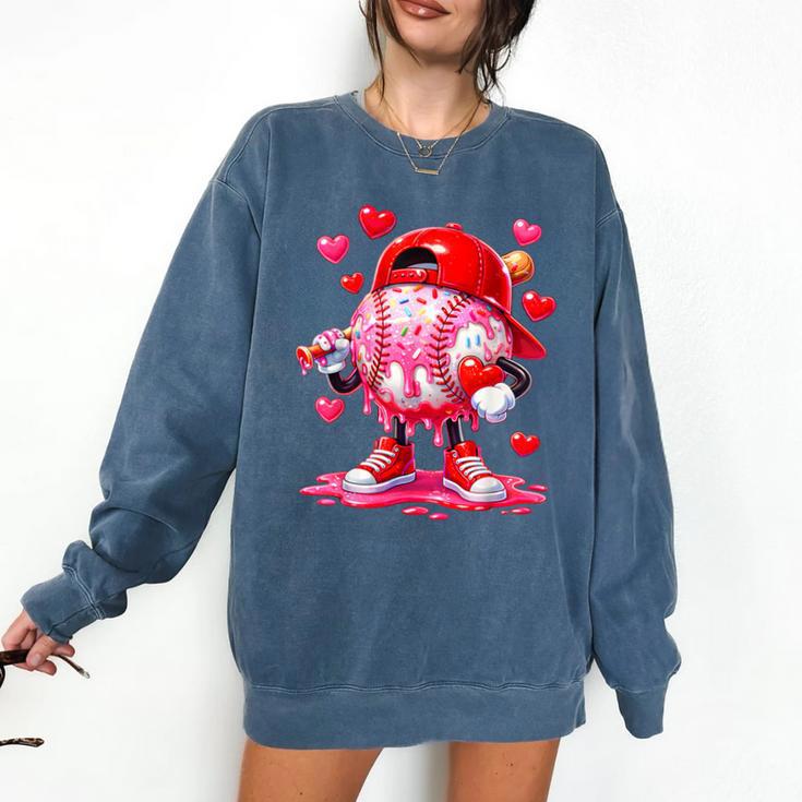 Baseball Drip Valentine Sports Vday Ice Cream Drip Heart Comfort Colors Sweatshirt