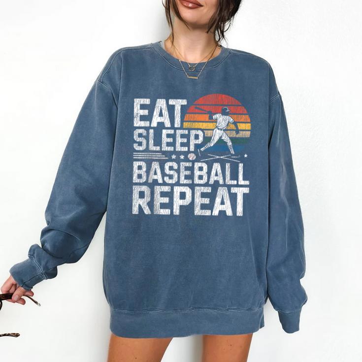 Baseball Fan Vintage Retro Eat Sleep Baseball Repeat Comfort Colors Sweatshirt