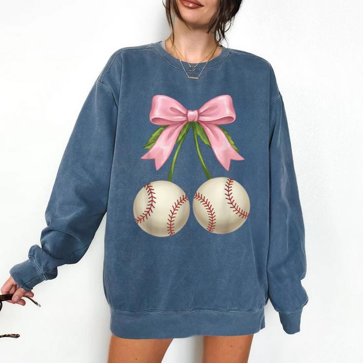Baseball Girls Women Coquette Pink Bow Baseball Comfort Colors Sweatshirt