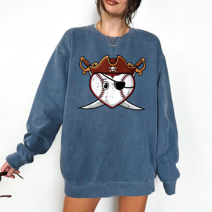 Baseball Heart Pirate Hat Crossed Swords Men Boys Kids Youth Comfort Colors Sweatshirt