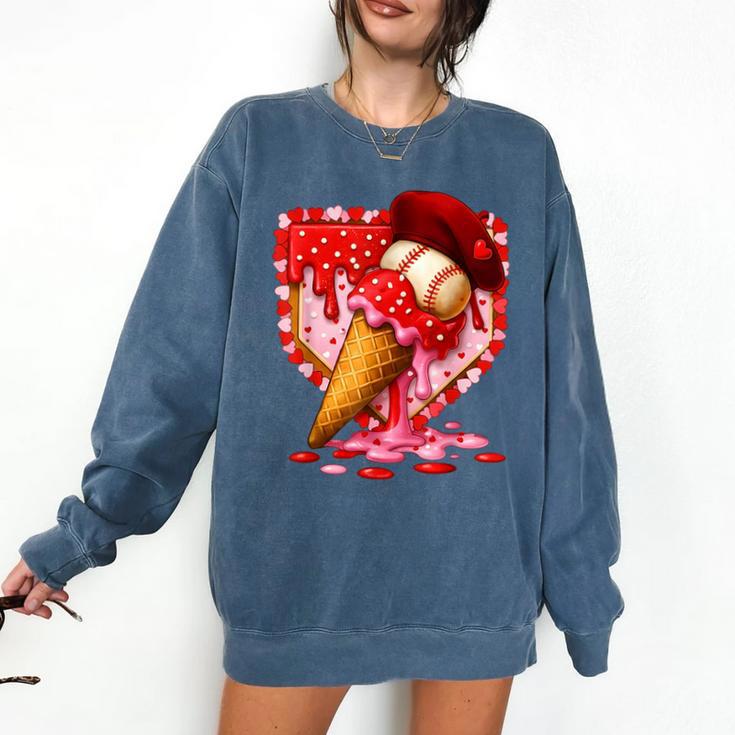 Baseball Heart Valentine Baseball Ice Cream Drip Boys Girls Comfort Colors Sweatshirt