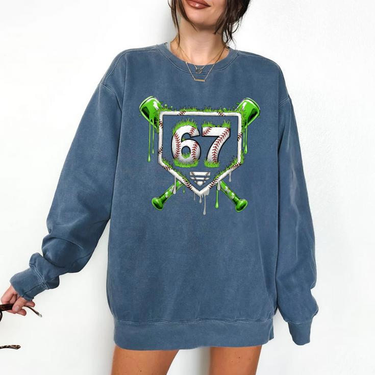 Baseball Ice Cream Drip Number 67 Player 67th Birthday Kids Comfort Colors Sweatshirt