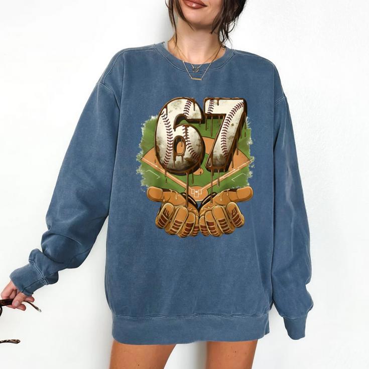 Baseball Ice Cream Drip Number 67 Playground Player 67th Comfort Colors Sweatshirt