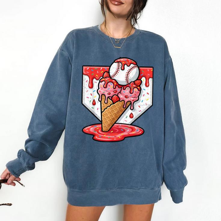 Baseball Ice Cream Drip Baseball Strawberry For Youth Red Comfort Colors Sweatshirt