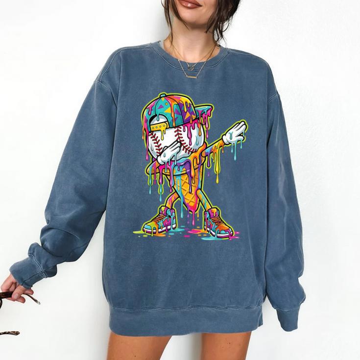 Baseball Ice Cream Dripping Dabbing Baseball Drip Comfort Colors Sweatshirt