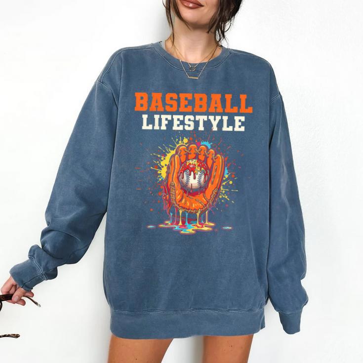 Baseball Lifestyle Ice Cream Drip Baseball Glove Crossed Bat Comfort Colors Sweatshirt