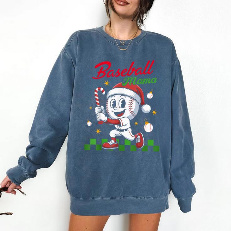 Baseball Mama Christmas Santa Hat Xmas Softball Mom Comfort Colors Sweatshirt