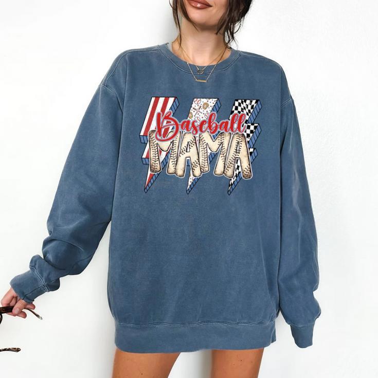 Baseball Mama Lightning Bolt Checkered Varsity Mother's Day Comfort Colors Sweatshirt