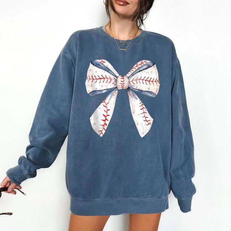 Baseball Mom Coquette Bow Baseball Mama Comfort Colors Sweatshirt