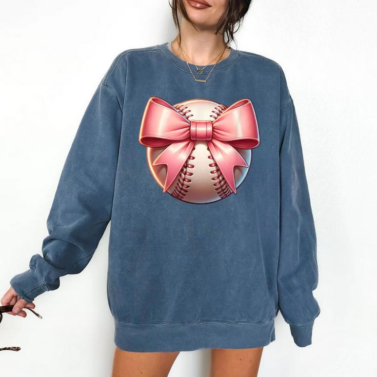 Baseball Mom Coquette Pink Bow Baseball Mom Comfort Colors Sweatshirt