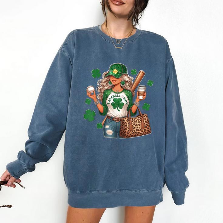 Baseball Mom Green Shamrock St Patrick Day Women Comfort Colors Sweatshirt