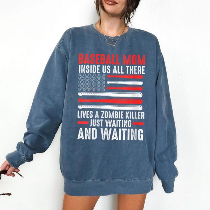 Baseball Mom Inside Us All There Lives a Zombie Sport Comfort Colors Sweatshirt