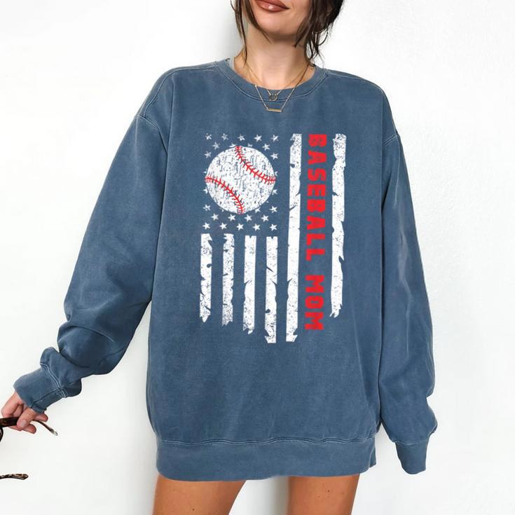 Baseball MOM USA American Flag Patriotic Mama Mother's Day For Women Kids Men Comfort Colors Sweatshirt