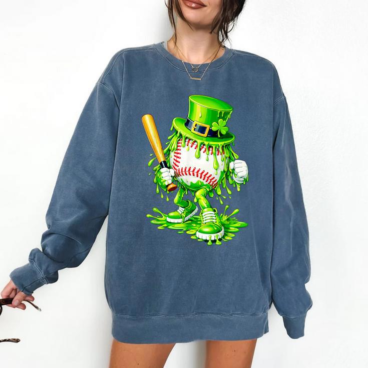 Baseball Player Ice Cream Drip Shamrocks St Patrick's Day Comfort Colors Sweatshirt