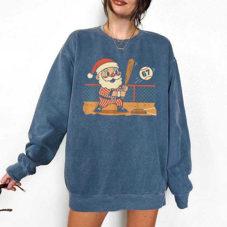 Baseball Santa 67 Christmas Xmas Boys Retro Comfort Colors Sweatshirt