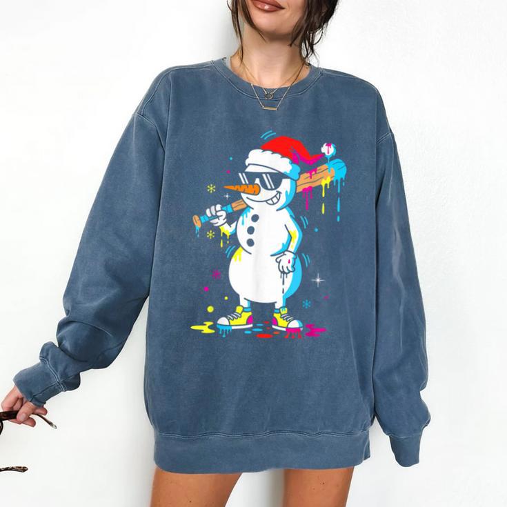 Baseball Snowman Drip Cool Christmas Men Boys Girls Comfort Colors Sweatshirt