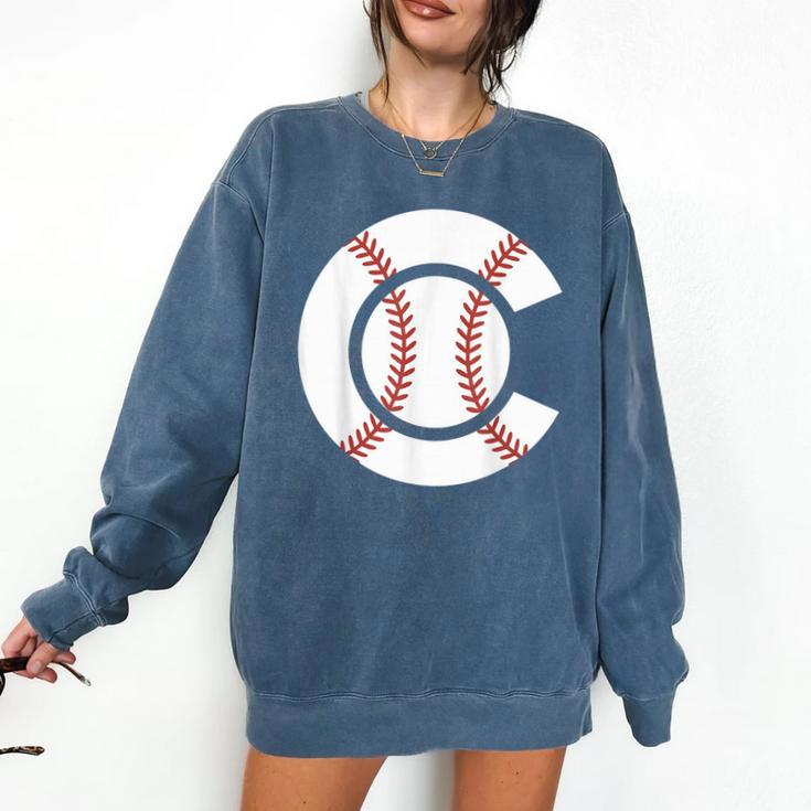 Baseball Sport Player Graphic Monogram Initial Letter C Comfort Colors Sweatshirt
