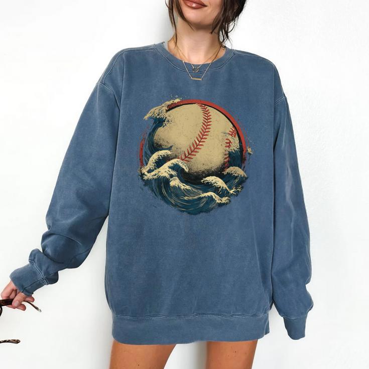 Baseball Waves Ocean Sports Baseball Fans Comfort Colors Sweatshirt