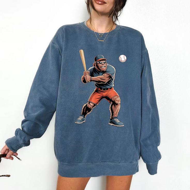 Bigfoot Playing Baseball Boys Kids Men Baseball Player Comfort Colors Sweatshirt
